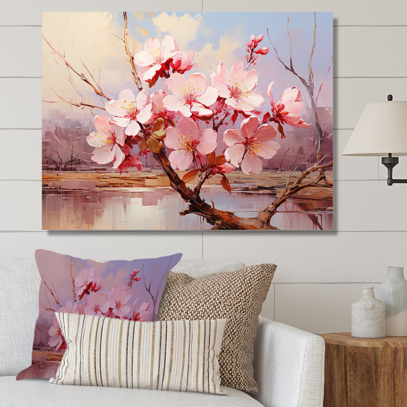 «Pink Whispering Cherry Blossoms II», art mural fleurs, H 30 po x l 40 po x P 1,5 po, Toile tendue