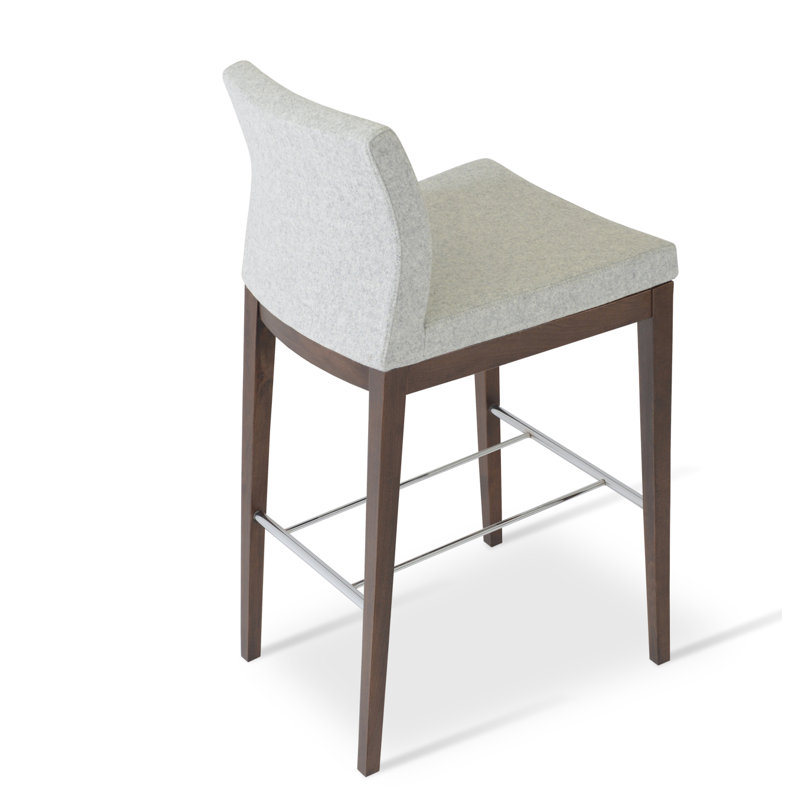 Pasha 29" Bar Stool, Walnut, Silver Wool