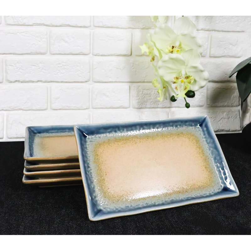 Pack Of 5 Blue River Ao Nagashi Collection Rectangular Sushi Plates 7.75" L