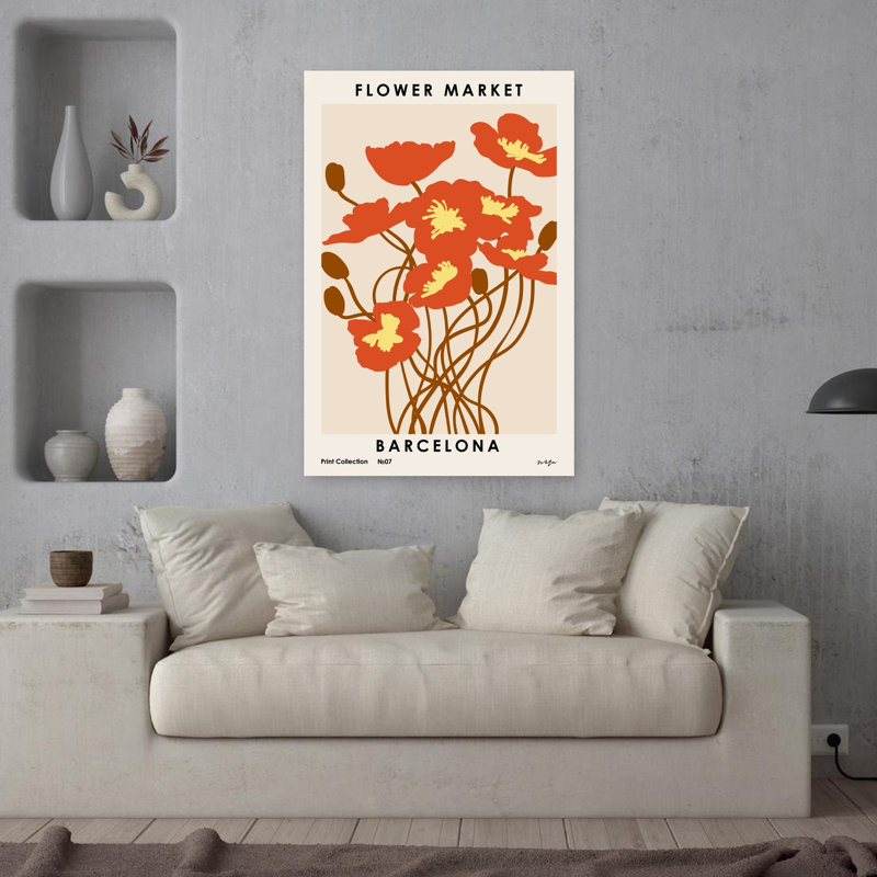 Art contemporain coquelicot, H 36 po x l 24 po