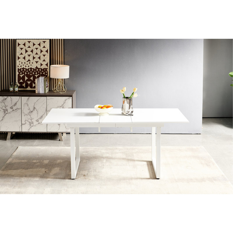 Square Metal Legged Kitchen Table In Antique White For Practicality, Top, 69.86" W X 31.5" D 29.5" H, Extendable Function Modern Dining With Shape And Legs, Home Decor