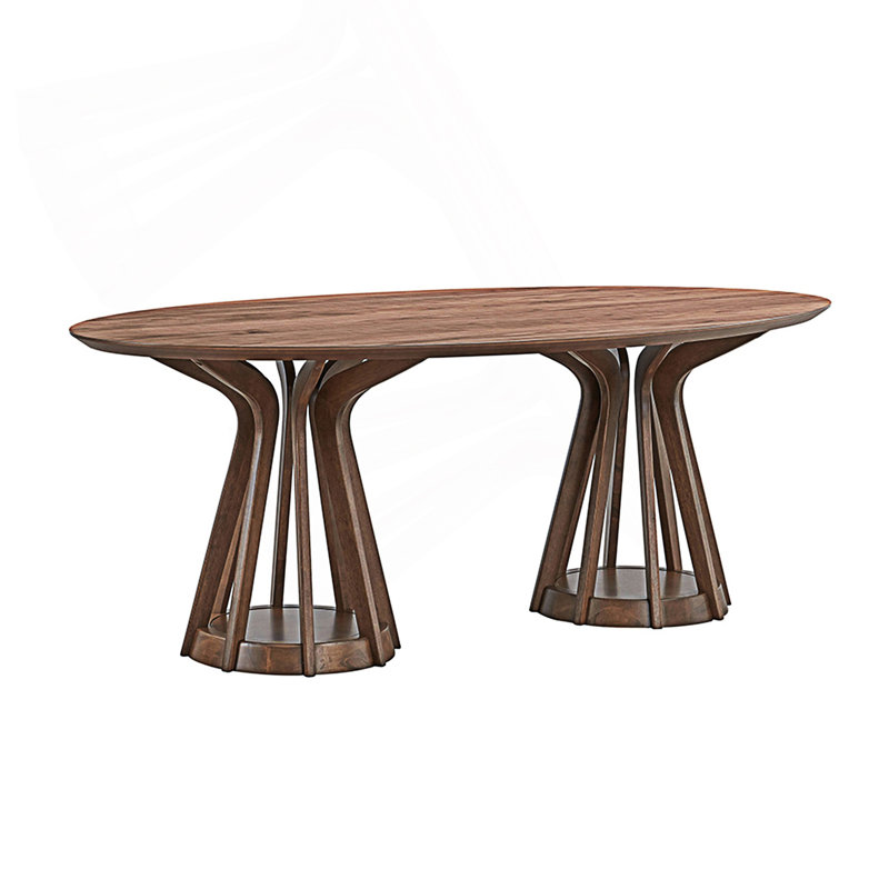 Table de salle à manger moderne, table ovale avec base piédestal robuste, Noyer