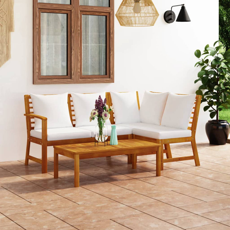 4 Piece Lounge Chair with Cushions, Cream, Left Hand Facing