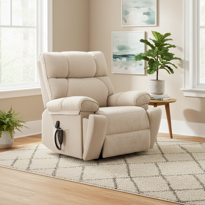Dual Motor Power Lift Recliner With Heat And Massage, 350 Lbs Capacity, Hidden Cup Holders & Remote Control, Beige