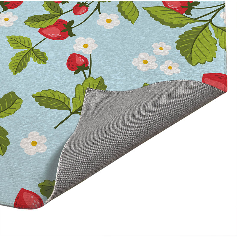 Tapis de cuisine anti-dérapant léger Strawberries, Bleu, Rectangulaire 3 pi x 5 pi