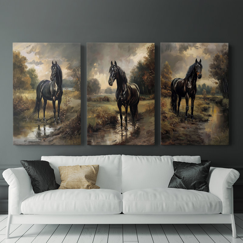 Série CVI Equine - Ensemble de 3 toiles tendues avec châssis - Prêt à être accroché, H 27 po x l 18 po