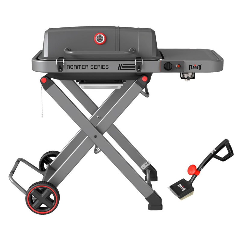 Barbecue portatif au gaz propane pliable avec brosse de nettoyage Feasto, Noir mat