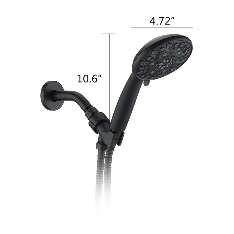 Robinet de douche à main 7 réglages, noir mat, noir mat avec options et support