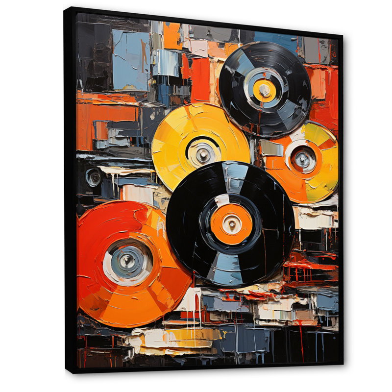 " Colourful Vinyl Melodies II ", 32" H x 16" W x 1" D, Black Floater Framed