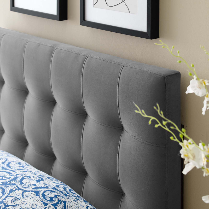 Gray Twin Upholstered Biscuit Tufted Velvet Headboard