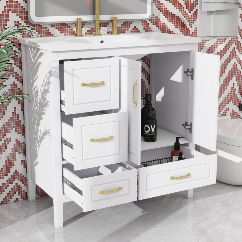 Meuble-lavabo de 36 pouces avec lavabo, 1 armoire à fermeture douce et 4 tiroirs à fermeture douce, Blanc