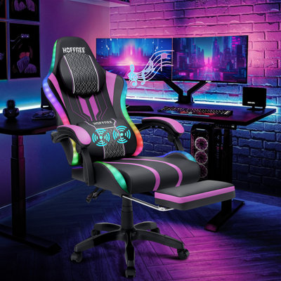  Fauteuil de jeu ergonomique avec haut-parleurs à lumières RVB et massage