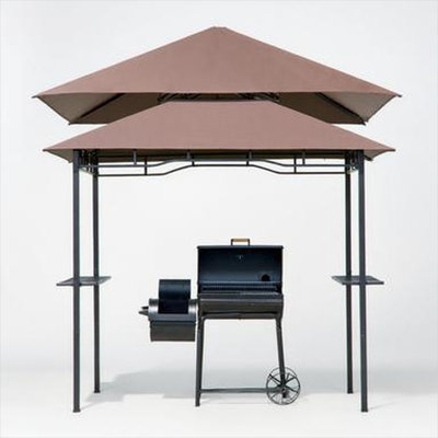 Matte Black Steel Grill Gazebo with Double-Layer Ventilated Canopy and Side Storage