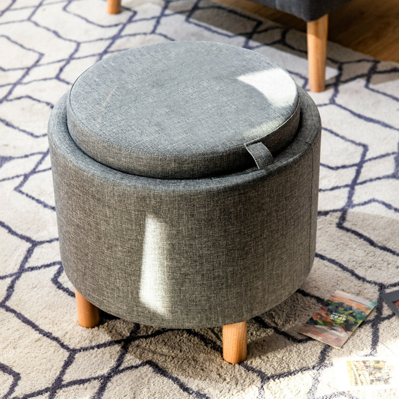 Repose-pieds rond de rangement de 17 po Wollstone, Gris