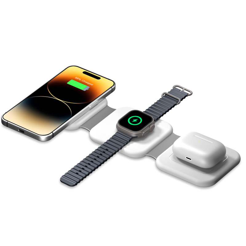 3 In 1 Charging Station For Apple Multiple Devices, Foldable Magnetic Fast Wireless Charger Dock, Travel Charging Pad For Iphone 17 Air 16 15 14 13 12 Pro Max Plus Apple Watch Series & Airpods 4/3/2/pro
