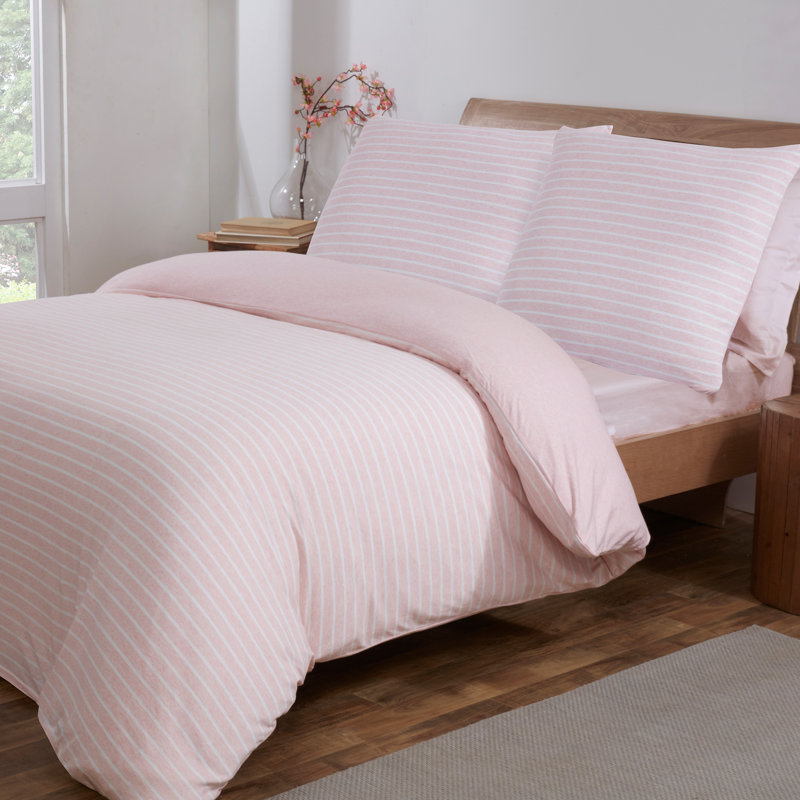 Atvars Striped Duvet Cover Set with Pillowcases, Single - 1 Pillowcase (80 x 80 cm), Pink/White