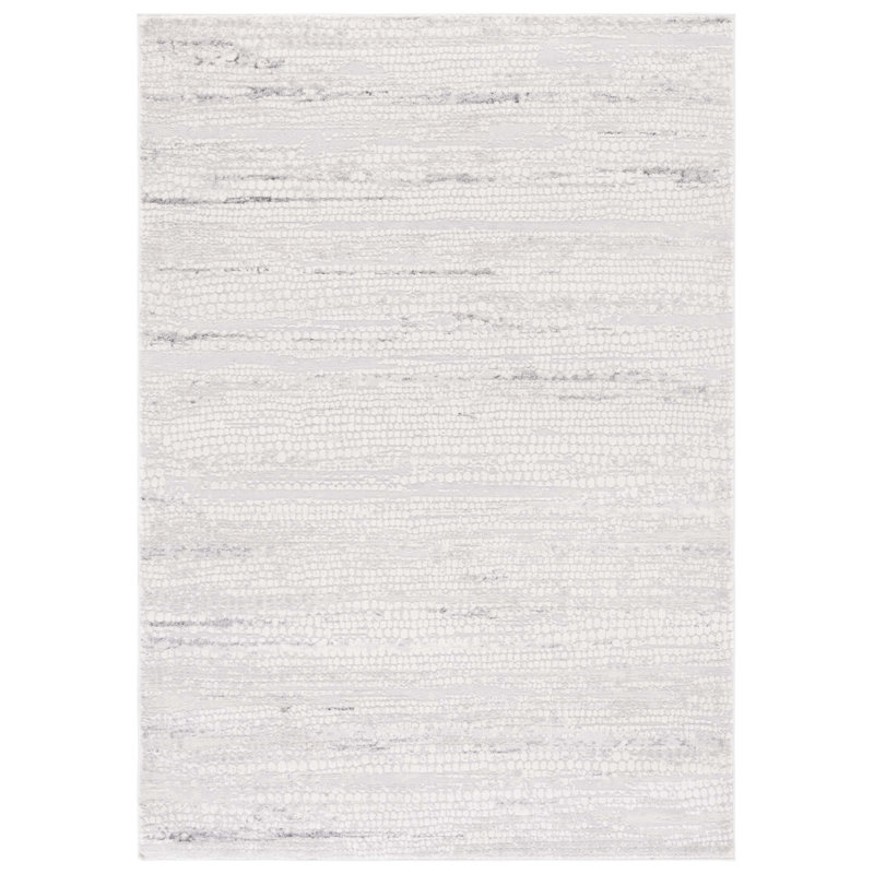 Tapis en polyester / polypropylène tissé à la machine en gris ivoire / gris foncé, Rectangle 5 pi 3 po x 7 pi 6 po