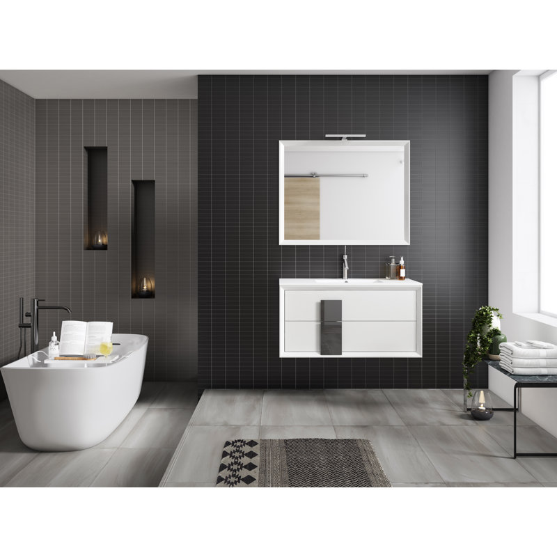 Zak 40'' Single Bathroom Vanity with Ceramic Top, White, Dark Gray