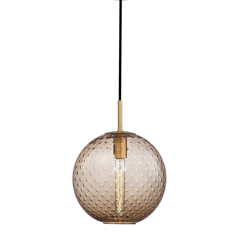 Rousseau 1 Light Pendant, 12.75" H X 11.25" W X 11.25" D, Clear, Aged Brass