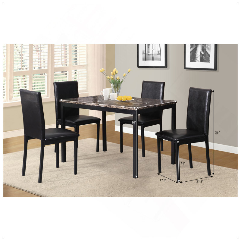 Ensemble de coin-repas en métal 5 pièces avec dessus en faux marbre stratifié Citico, Noir