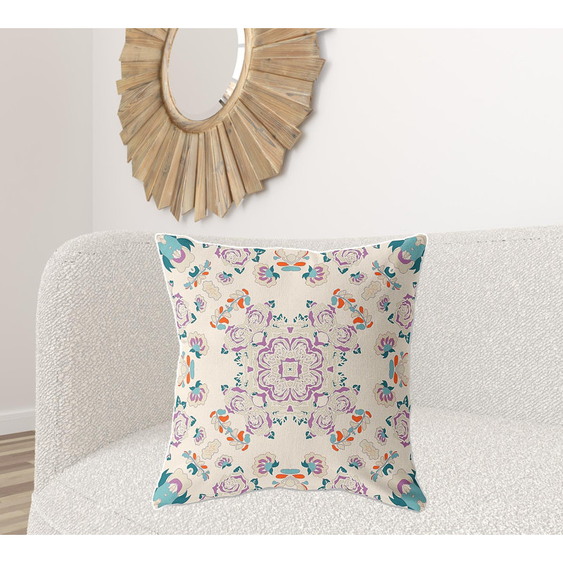 Coussin décoratif 26 po x 26 po Broadcloth, Blanc / floral mauve