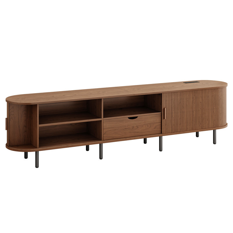 Modern Solid and Manufactured Wood TV Stand for TVs up to 80", Walnut, 21.7" H x 86.6" W x 15.7" D