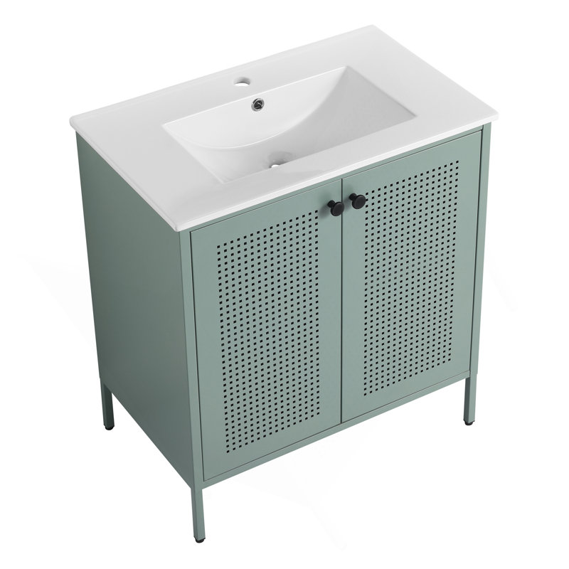 Meuble-lavabo luxueux avec lavabo en céramique et beaucoup de rangement