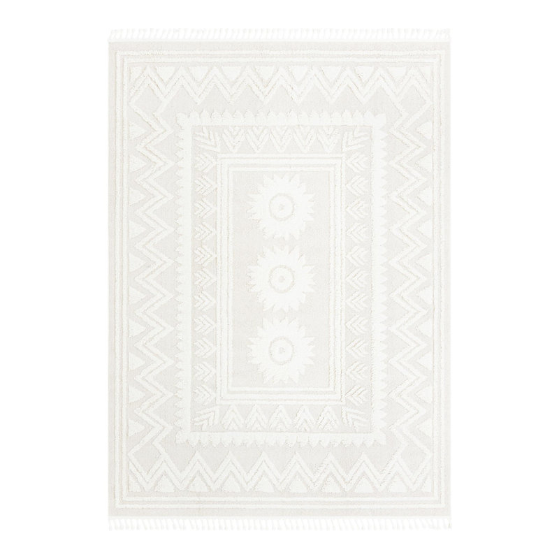 Tapis ivoire en polyester tissé à la machine Amirah, Rectangle 9 pi x 12 pi