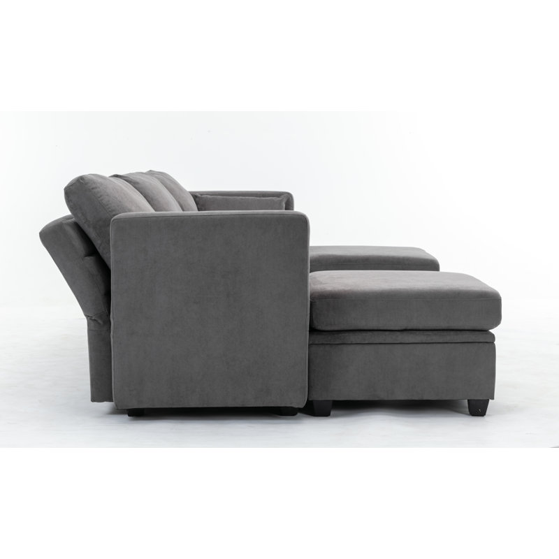 Calkins Modular Couch Sofa Storage Seats & Double Storage Ottomans, Dark Gray Polyester