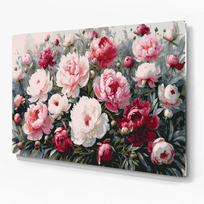 Art mural en métal beige pivoines botaniques