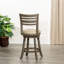 Counter Height Slat Back Stool With Swivel, Weathered Gray Finish, French Leather Sitting Swivel Design, Area
