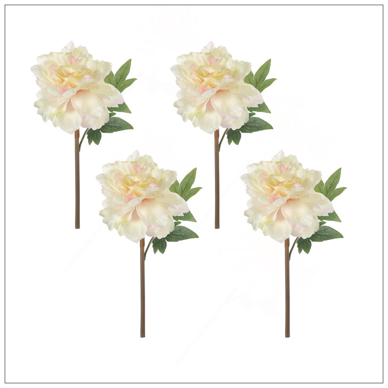Almost Real 14" Peony - White With Pink, 4 Pack