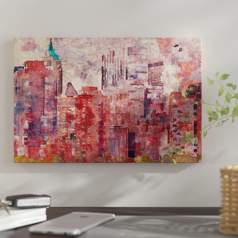 « coloré new york ii », impression sur toile, H 32 po x l 48 po x P 1,5 po, Cadre noir, Pas de tapis