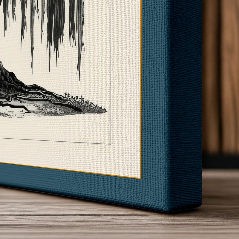 Weeping Willow Botanical - Wrapped Canvas, 36x24 - 91.4 x 61.0 cm, Teal Border