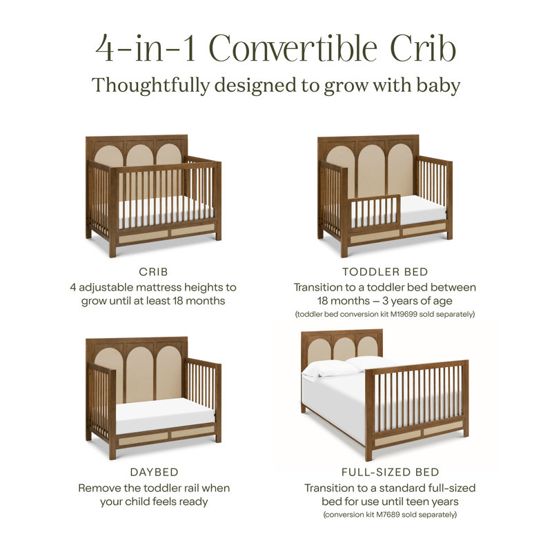 Eloise 4-in-1 Convertible Crib, Natural Walnut/Performance Sand Eco Weave