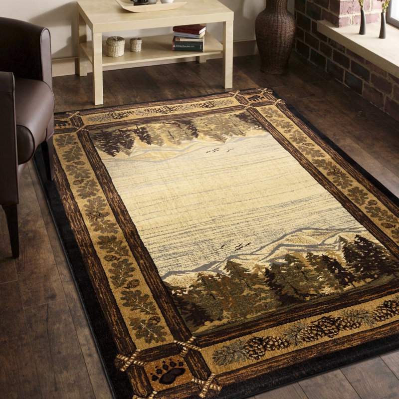 7 Ft. 10 In. X 3 Lodge Style Area Rug - Natural Earth Tones Intricate Design Stain House Floor Pad, Rectangle 8' x 10'5"