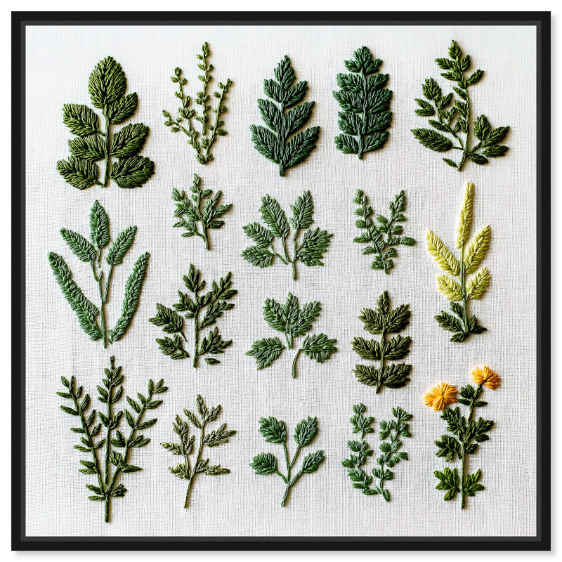 «Stitched Sprout II», impressions florales sur toile par Art Remedy, H 13 po x l 13 po, Structure noire