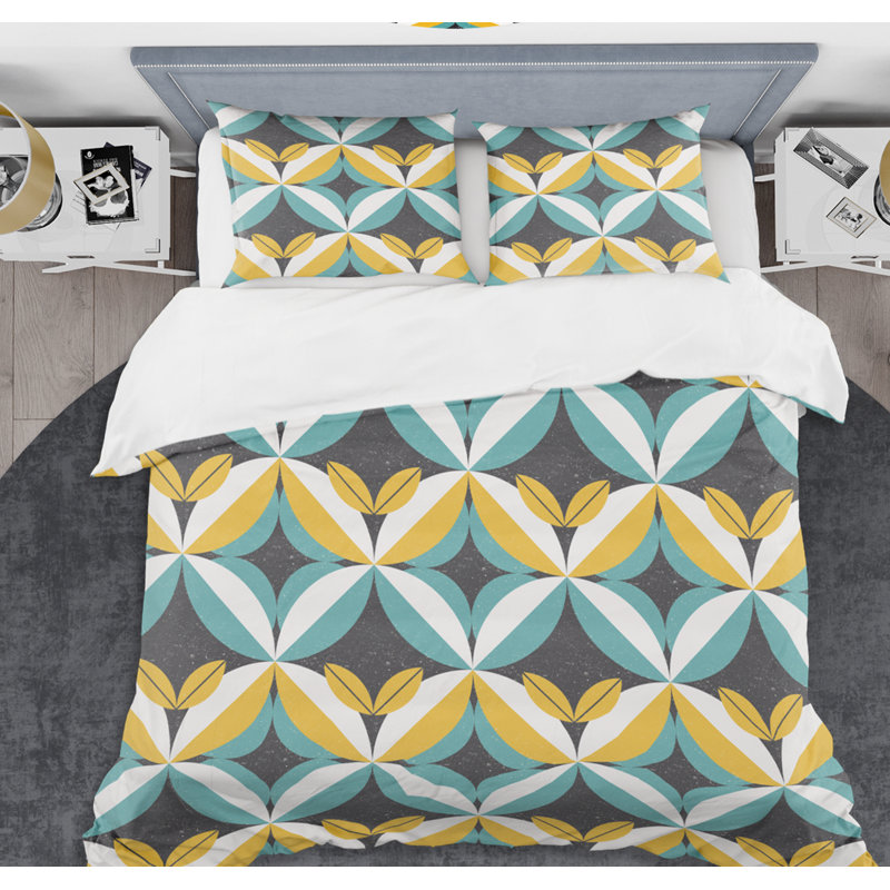 Ensemble de housse de couette abstraite Mid-Century, Housse de couette très grand + 2 taies décoratives