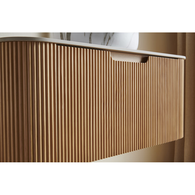Meuble-lavabo de salle de bain en bois massif rayé de 36 po avec lavabo Dina, Wood