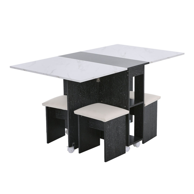 4 - Person Dining Set, Black, Black, Black/White
