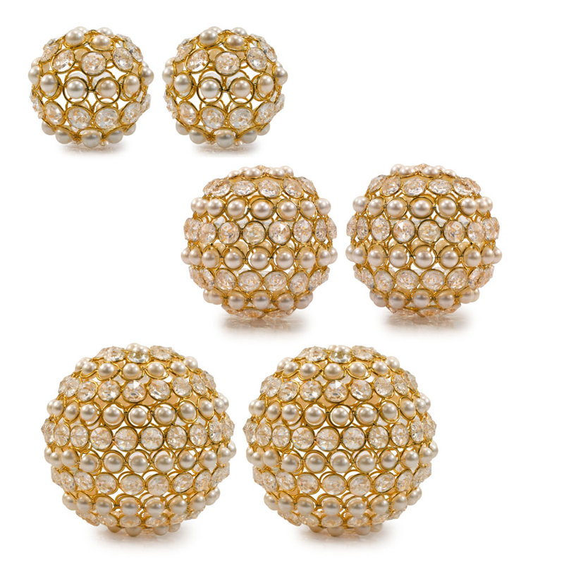 Facetas 3 "cristal doré et sphère perle - ensemble de 2 , H 4 po x l 4 po x P 4 po