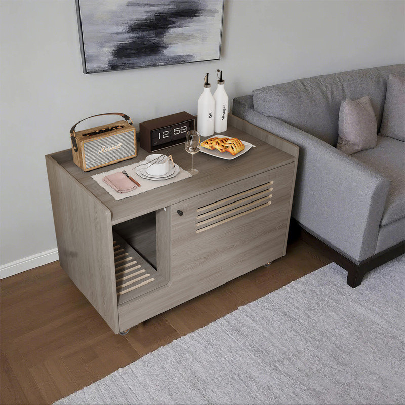 Litière cachée en bois pour chat, Gris