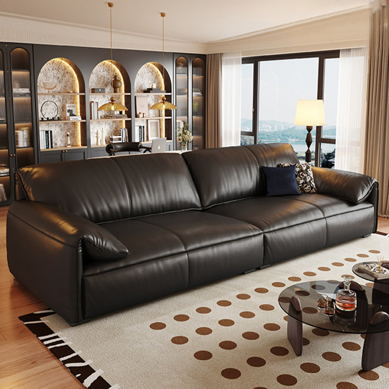 Canapé modulaire noir en cuir véritable, Noir, H 30,71 po x l 110,24 po x P 38,58 po