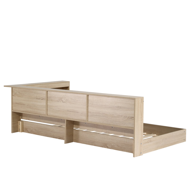 3FT Single Storage Bed Frame 90 x 190cm, MDF & Plywood Multifunctional Bed in White Oak Finish, Sturdy Single Bed for Teens & Adults with Ample Hidden Storage