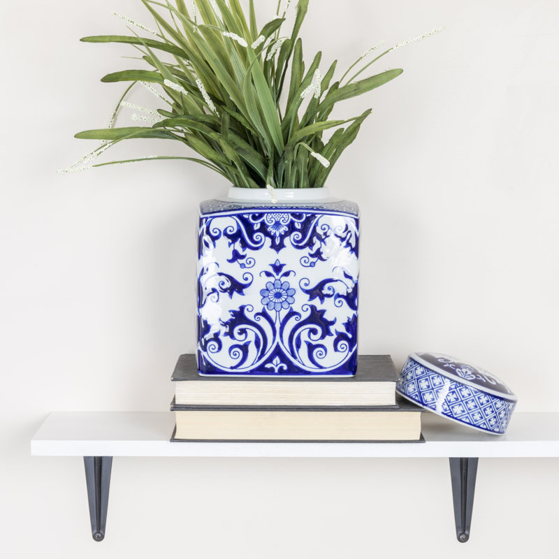 Blue and White Ceramic Ginger Jar with Lid