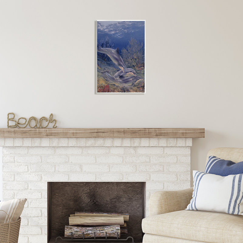 Au-508-Giclée, jeu de coquillages sous les dauphins, H 19 po x l 13 po x P 0,5 po, Mdf