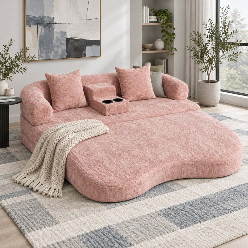 Upholstered 69.3 " Chenille Sofa Reclining, Pink