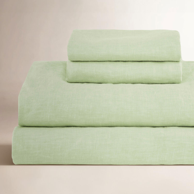100% French Linen Sheet Set, Matcha, Twin XL Sheet Set with 1 Pillowcase