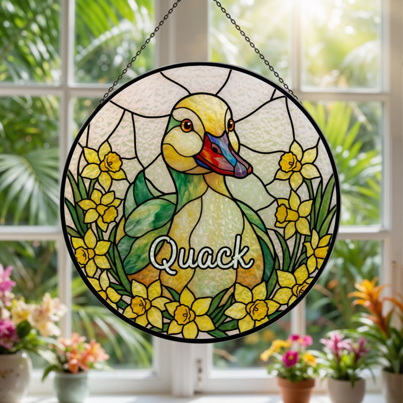 Panneau de vitrail 12 "H Duck Flowers, H 12 po x l 12 po
