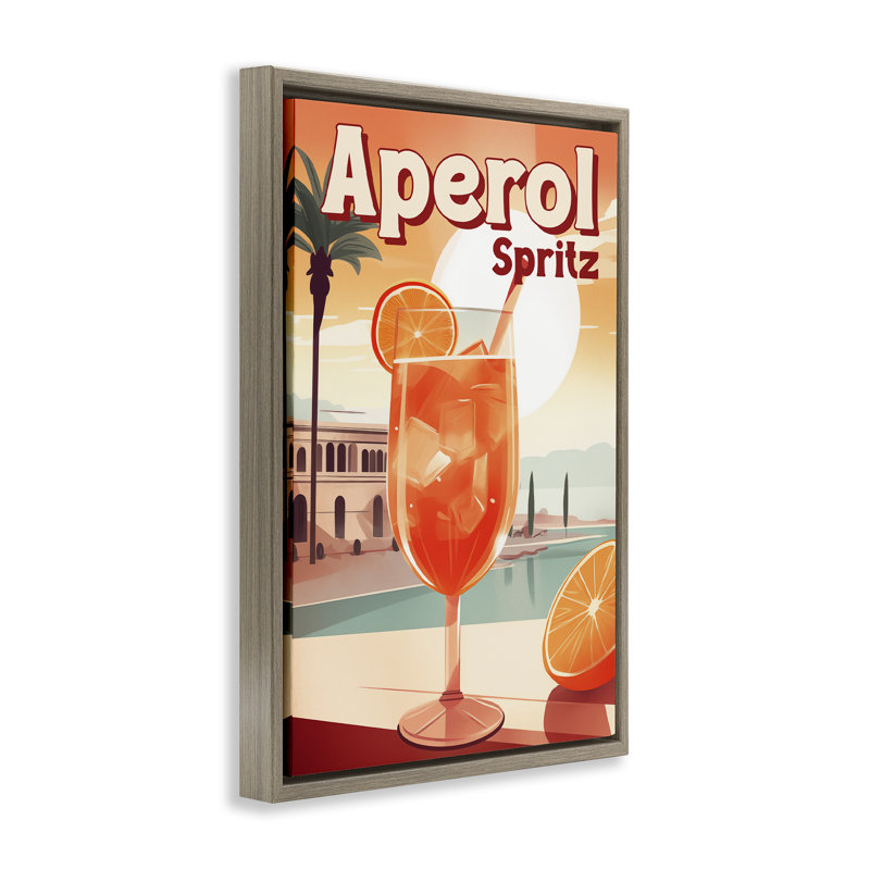 Cadre flottant Bright Tropical Aperol Spirz, design par Andreas Magnusson, H 31 po x l 21 po, Cadre flottant orme Montalcino